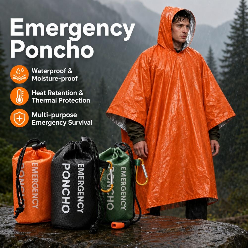 Camping Rain Poncho - طقم معطف واقٍ من المطر للطوارئ،