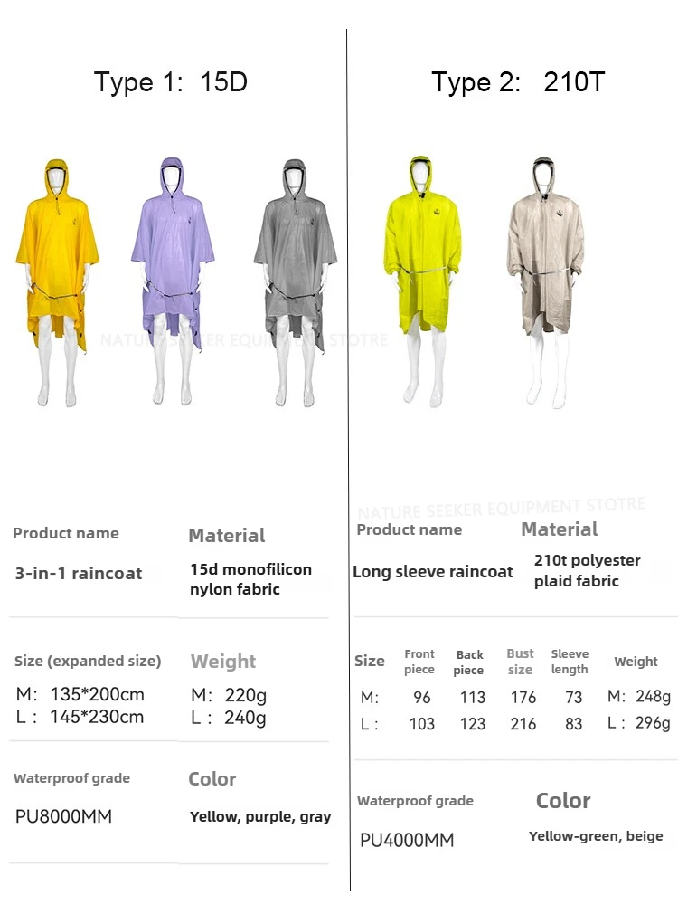 15D/210T معطف واق من المطر مقا - مراجعة Camping Rain Poncho وسعره